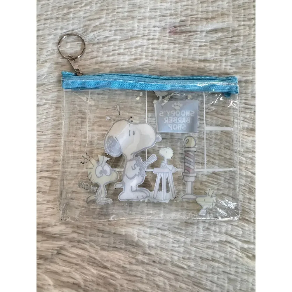 Snoopy and Woodstock in a barber shop transparent pouch keychain zipper